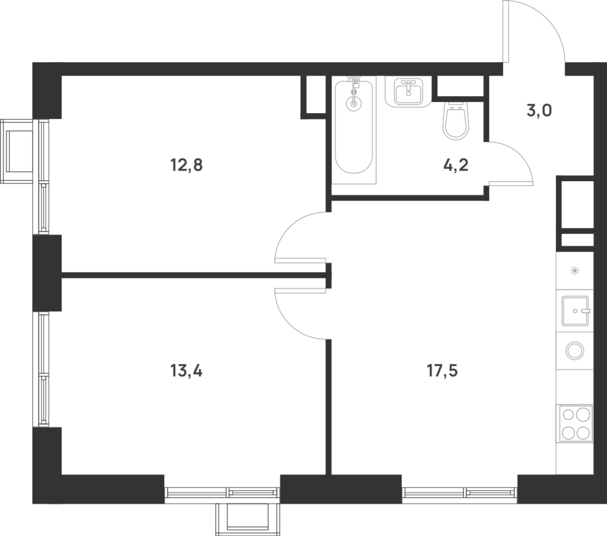 Планировка — Foreville, 2-комн., 51 м²