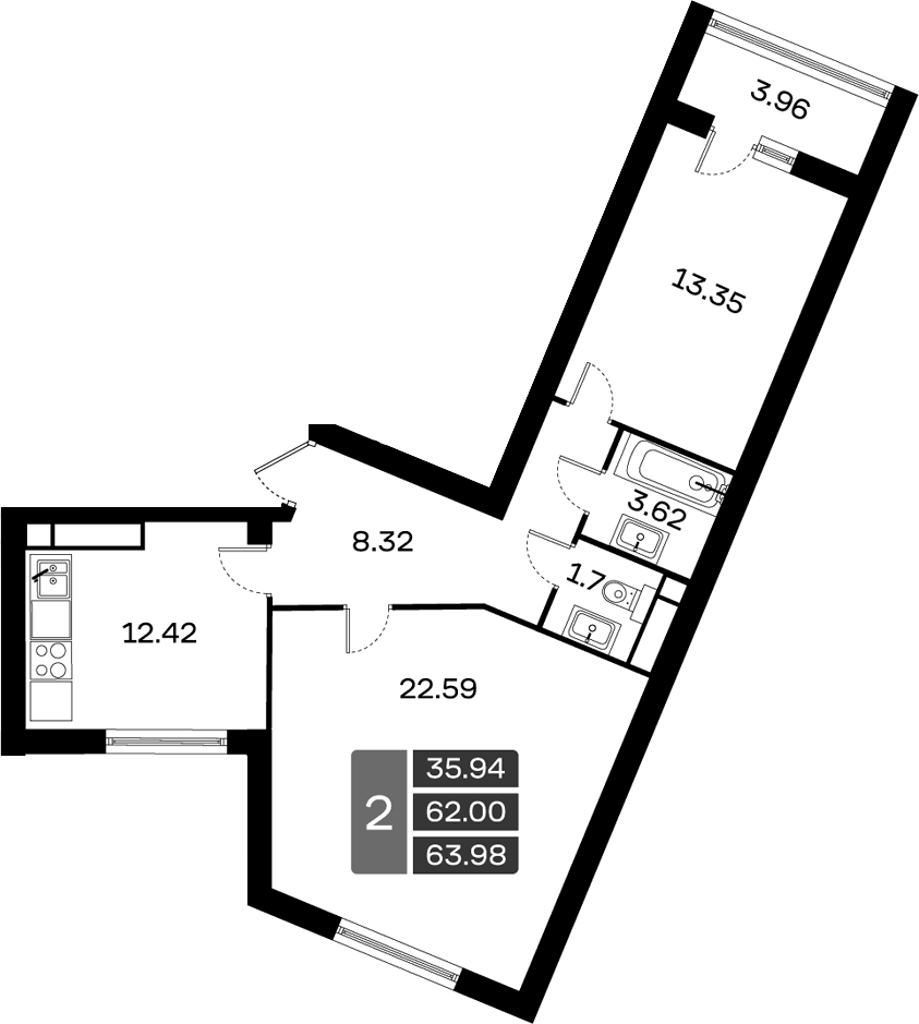 Планировка — Домодедово Парк, 2-комн., 62 м²