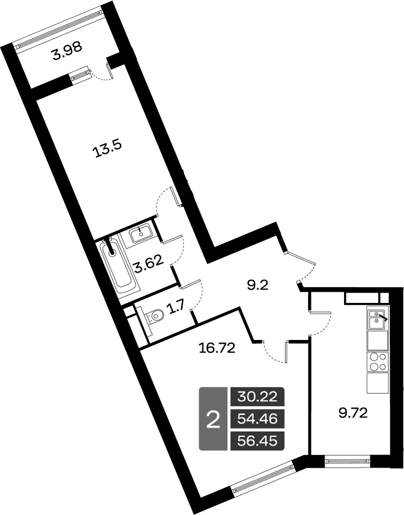 Планировка — Домодедово Парк, 2-комн., 54 м²