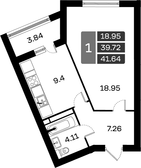 Планировка — Домодедово Парк, 1-комн., 40 м²