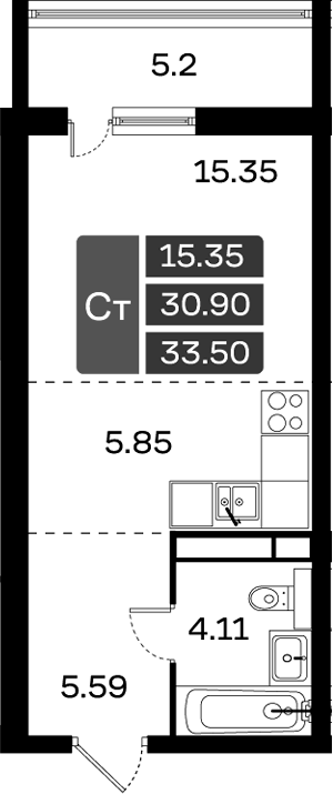 Планировка — Домодедово Парк, Студия, 31 м²