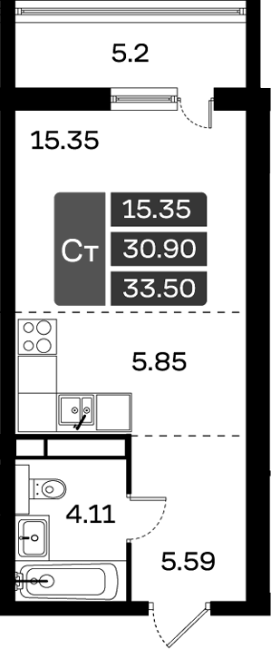 Планировка — Домодедово Парк, Студия, 31 м²