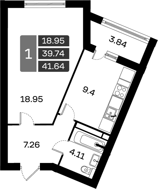 Планировка — Домодедово Парк, 1-комн., 40 м²