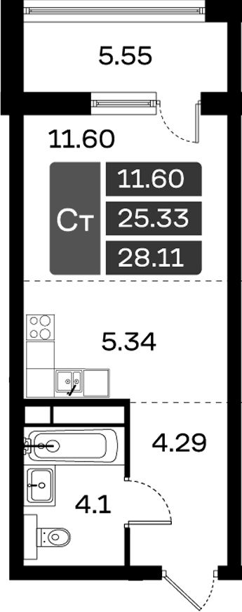 Планировка — Домодедово Парк, Студия, 25 м²