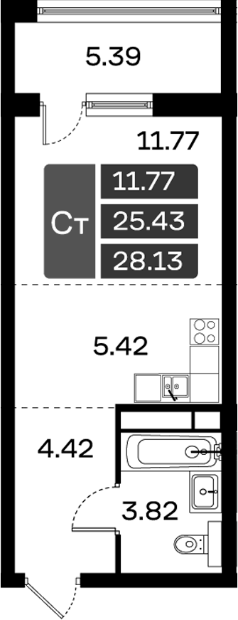 Планировка — Домодедово Парк, Студия, 25 м²