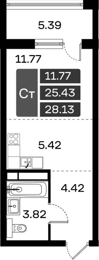 Планировка — Домодедово Парк, Студия, 25 м²