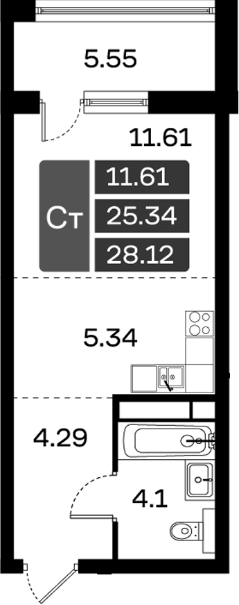 Планировка — Домодедово Парк, Студия, 25 м²
