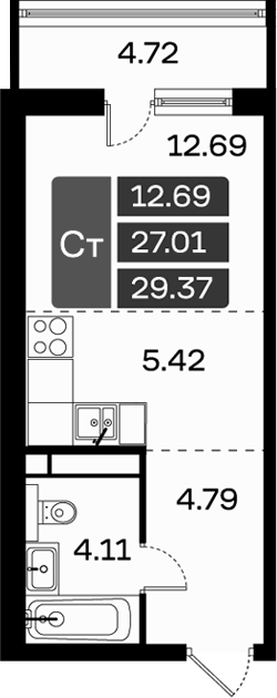 Планировка — Домодедово Парк, Студия, 27 м²