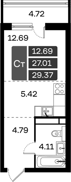 Планировка — Домодедово Парк, Студия, 27 м²