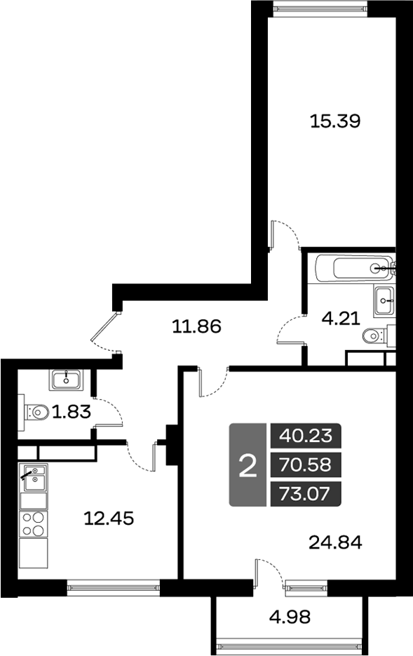 Планировка — Домодедово Парк, 2-комн., 71 м²