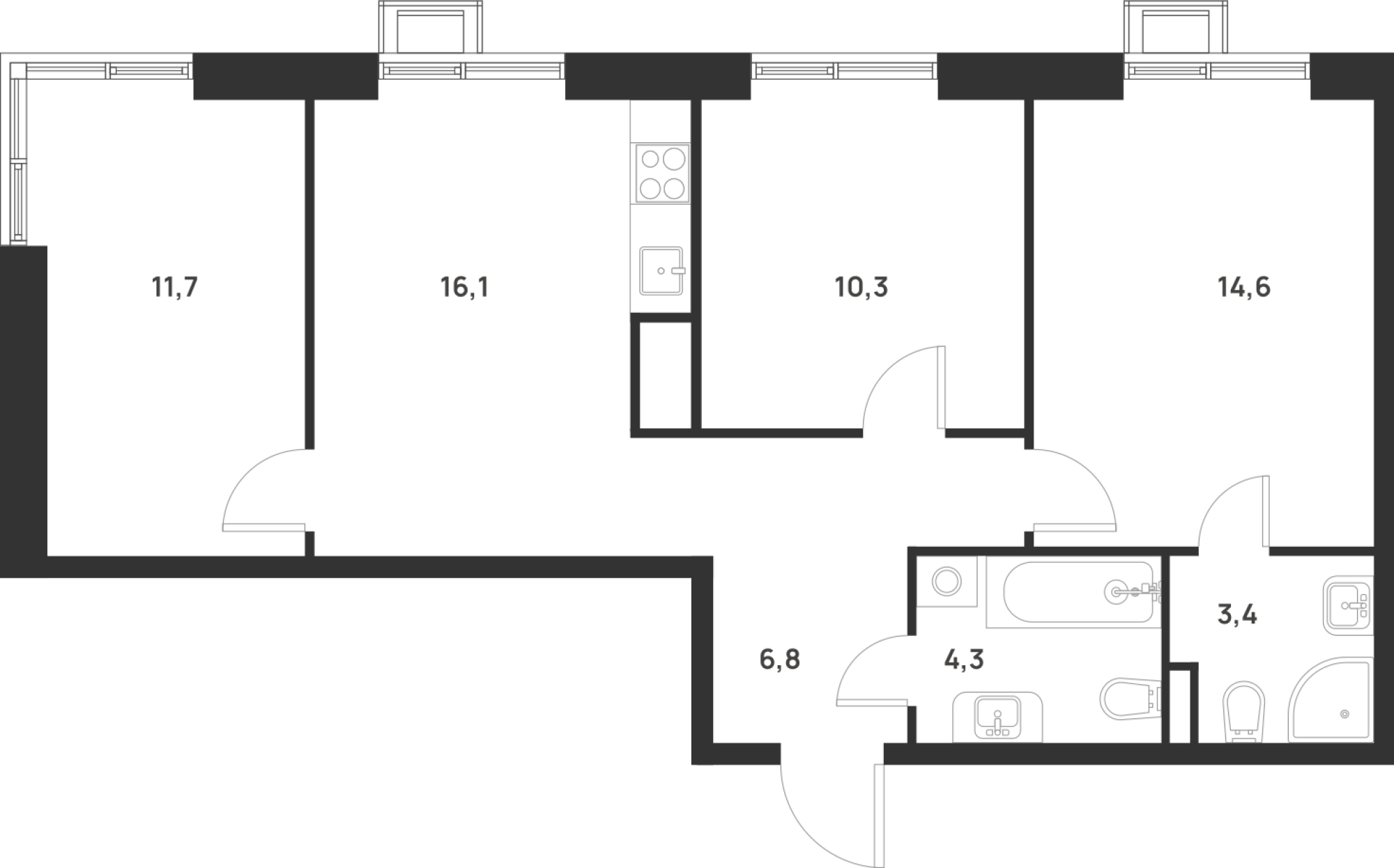 Планировка — Foreville, 3-комн., 67 м²