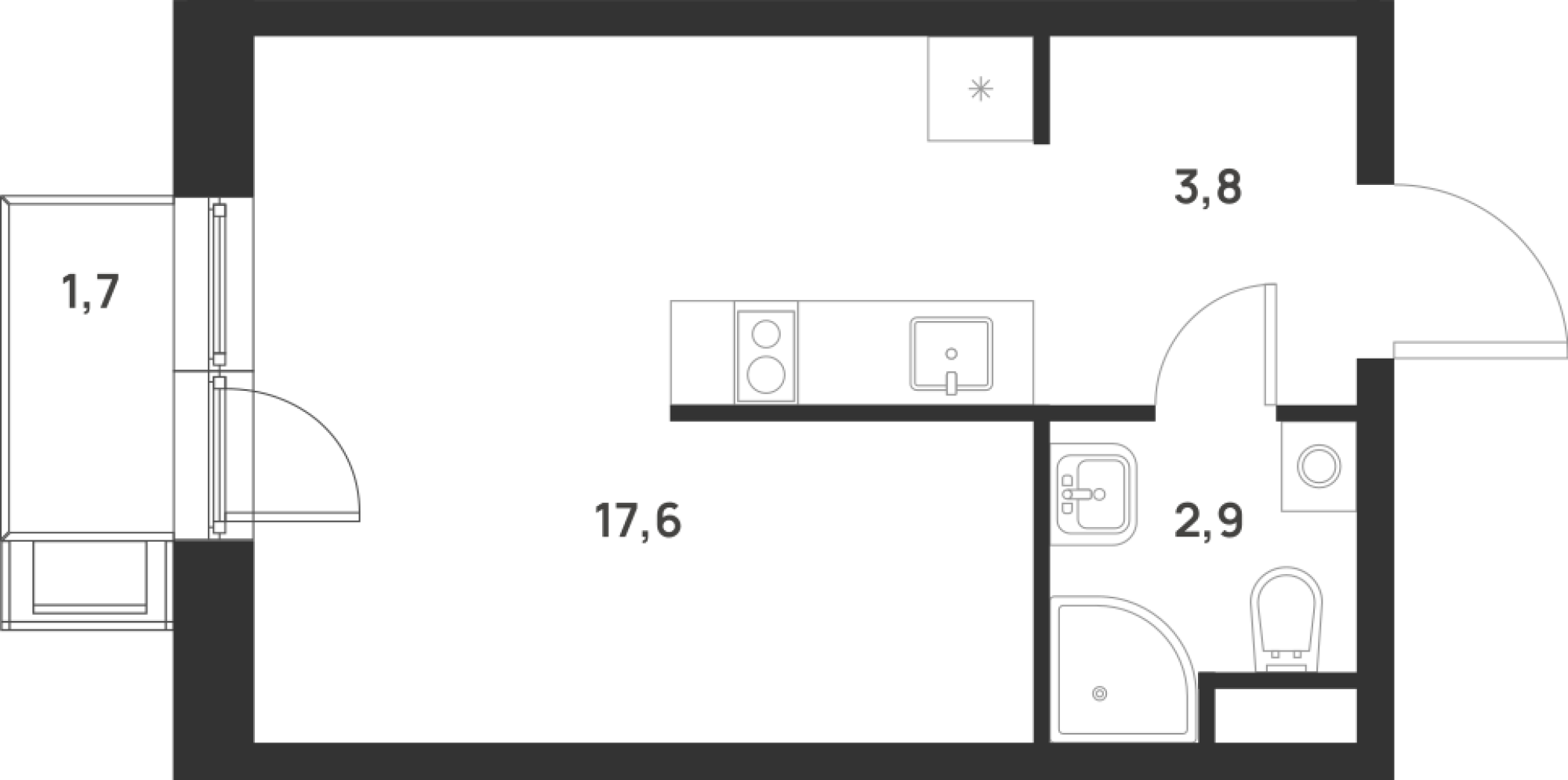 Планировка — Foreville, Студия, 24 м²