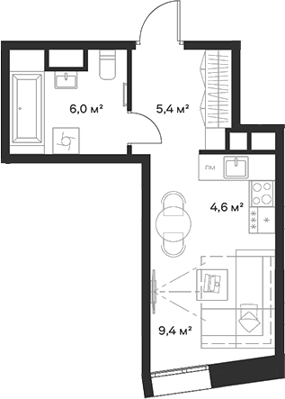 Планировка — Союз, Студия, 25 м²
