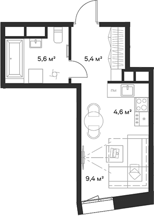 Планировка — Союз, Студия, 25 м²