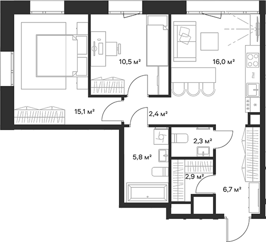 Планировка — Союз, 3-комн., 62 м²