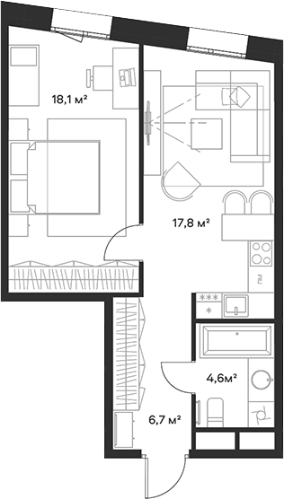 Планировка — Союз, 2-комн., 47 м²