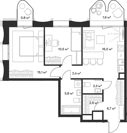 Планировка — Союз, 3-комн., 62 м²
