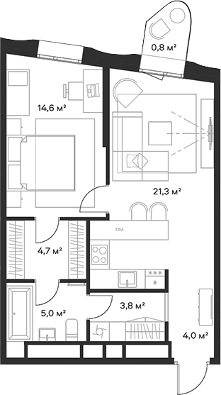 Планировка — Союз, 2-комн., 53 м²