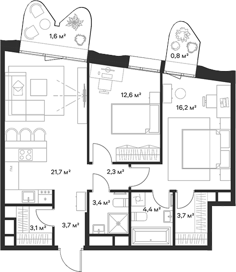 Планировка — Союз, 3-комн., 71 м²