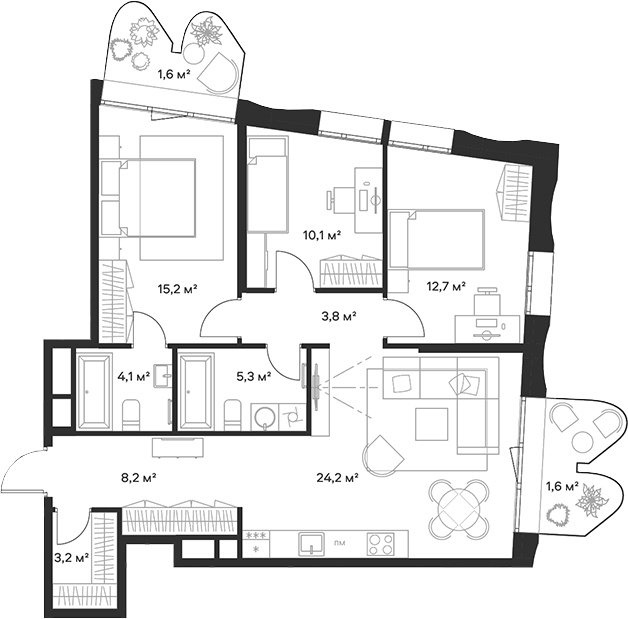 Планировка — Союз, 4-комн., 87 м²