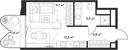 Планировка — Союз, Студия, 31 м²
