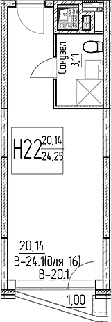 Планировка — Аметист, Студия, 23 м²