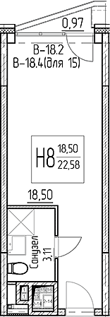 Планировка — Аметист, Студия, 22 м²
