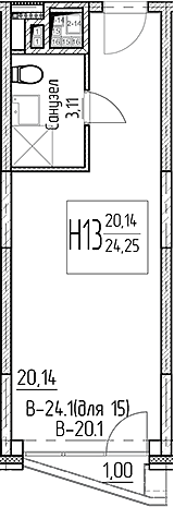 Планировка — Аметист, Студия, 23 м²