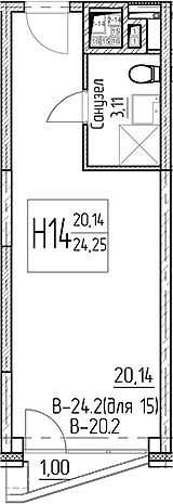 Планировка — Аметист, Студия, 23 м²