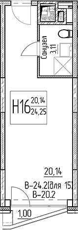 Планировка — Аметист, Студия, 23 м²