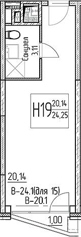 Планировка — Аметист, Студия, 23 м²