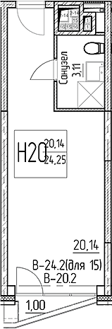 Планировка — Аметист, Студия, 23 м²