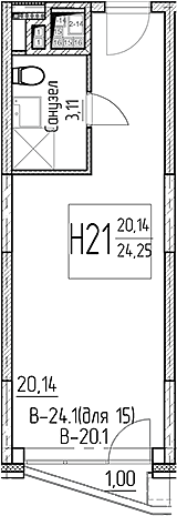 Планировка — Аметист, Студия, 23 м²
