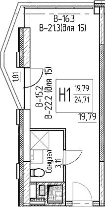Планировка — Аметист, Студия, 23 м²
