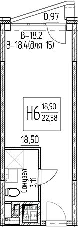 Планировка — Аметист, Студия, 22 м²