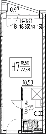 Планировка — Аметист, Студия, 22 м²