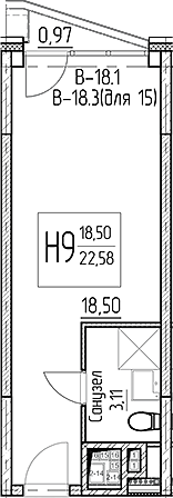 Планировка — Аметист, Студия, 22 м²