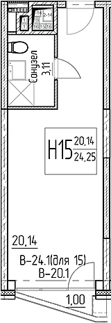 Планировка — Аметист, Студия, 23 м²