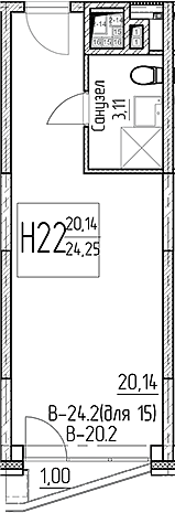 Планировка — Аметист, Студия, 23 м²