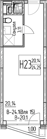 Планировка — Аметист, Студия, 23 м²