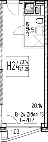 Планировка — Аметист, Студия, 23 м²