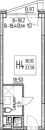 Планировка — Аметист, Студия, 22 м²