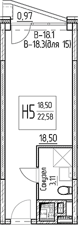 Планировка — Аметист, Студия, 22 м²