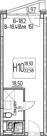 Планировка — Аметист, Студия, 22 м²