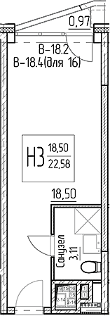 Планировка — Аметист, Студия, 22 м²