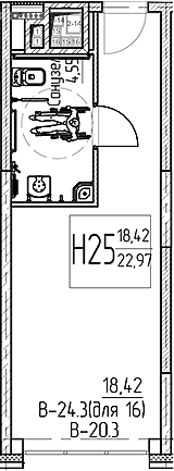 Планировка — Аметист, Студия, 23 м²