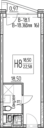 Планировка — Аметист, Студия, 22 м²