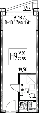 Планировка — Аметист, Студия, 22 м²