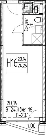 Планировка — Аметист, Студия, 23 м²