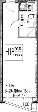 Планировка — Аметист, Студия, 23 м²